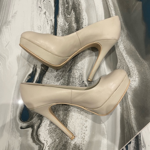 Cream Platform Pumps - Picture 2 of 6